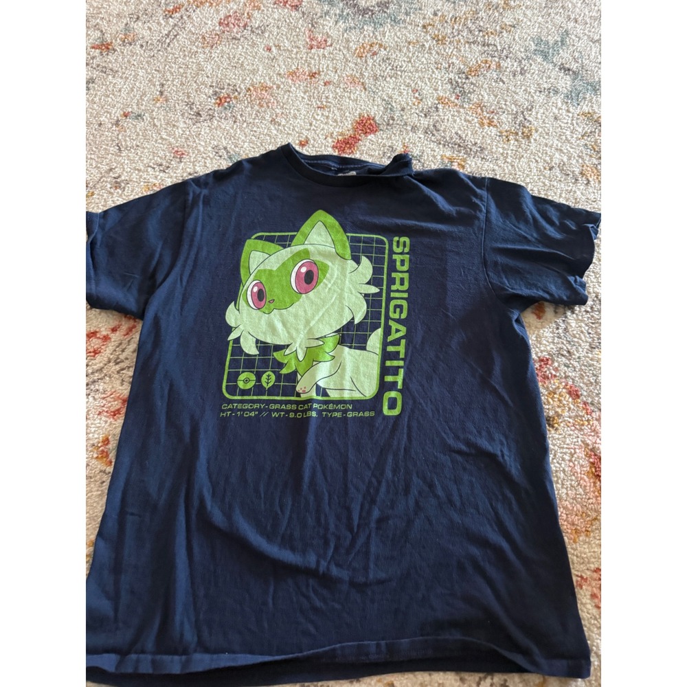 Pokemon Sprigatito Graphic T-Shirt Navy Blue Short Sleeve Mens Medium - Picture 2 of 6